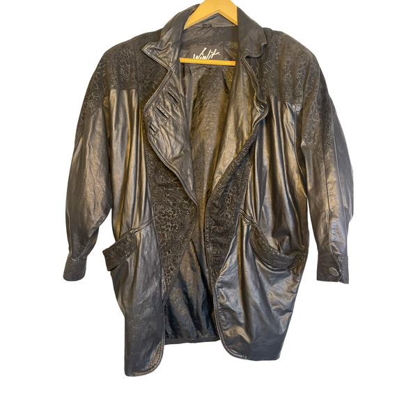 Vintage Winlit Leather Jacket Womens Small Black Suede Panels Dolman Batwing 80s - Picture 1 of 16